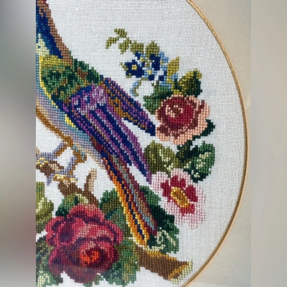 Pair of wood framed colourful bird cross stitch art pieces - Picture 8 of 12